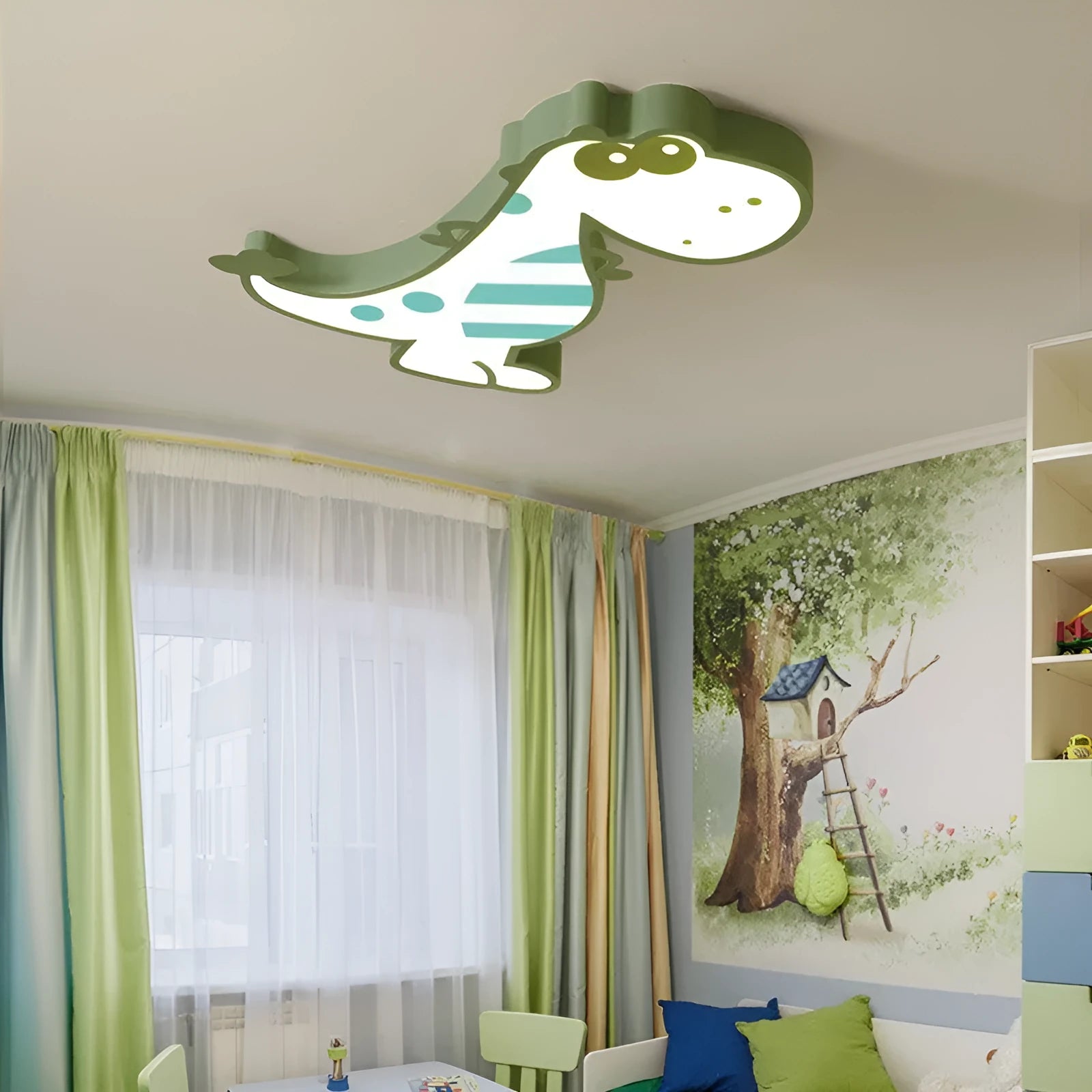 48cm green dinosaur ceiling light with adjustable dimming for children's bedrooms