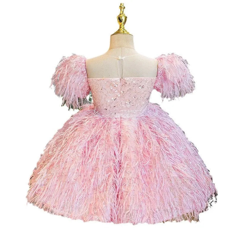 Polyester girl princess dress in pink T122, suitable for children 80-150cm height