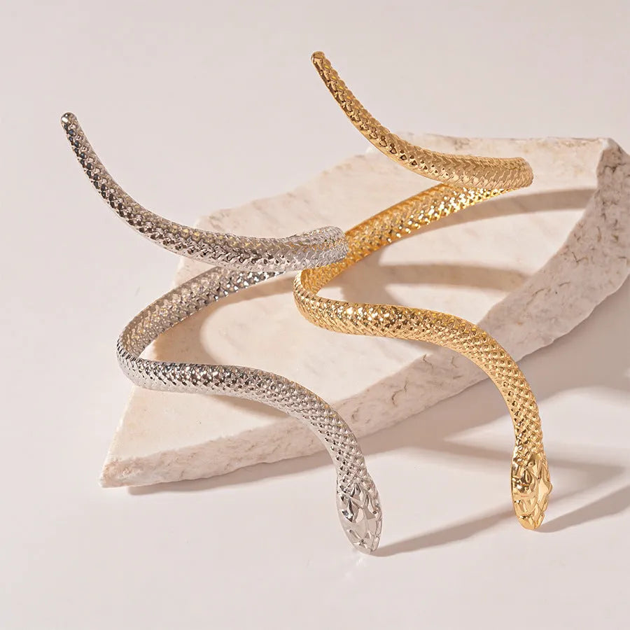 Twisted snake design ring and bracelet set in gold or silver electroplated metal