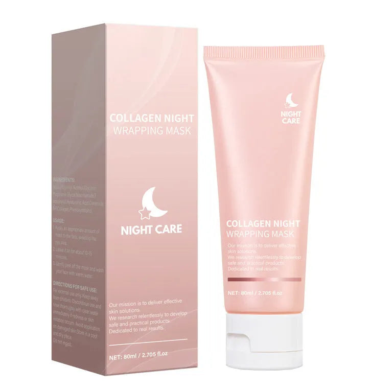Collagen Tearing Mask 80mL bottle with 4 white tablets on a clean background