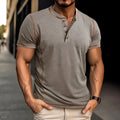 Men's short sleeve Henley shirt in solid colour cotton blend slim fit pullover