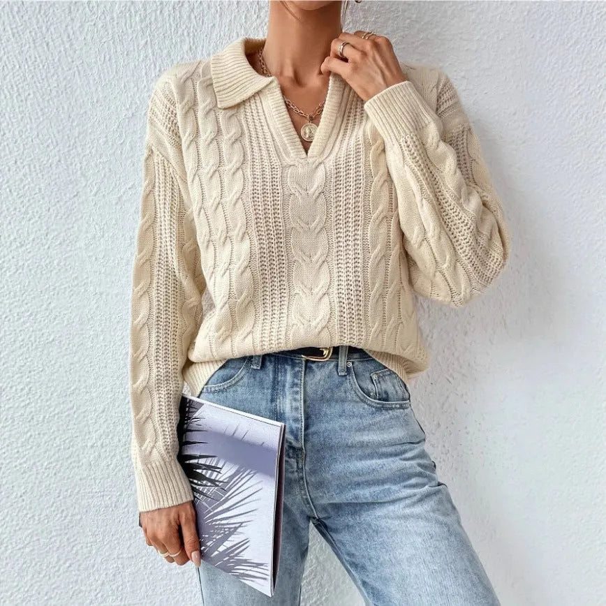 Women's twist thread knitted vest solid colour apricot top front view sleeveless pullover
