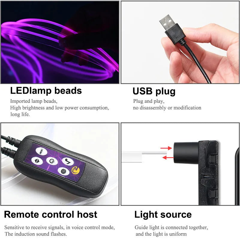 Car USB LED colour changing atmosphere lamp for dashboard and centre console lighting