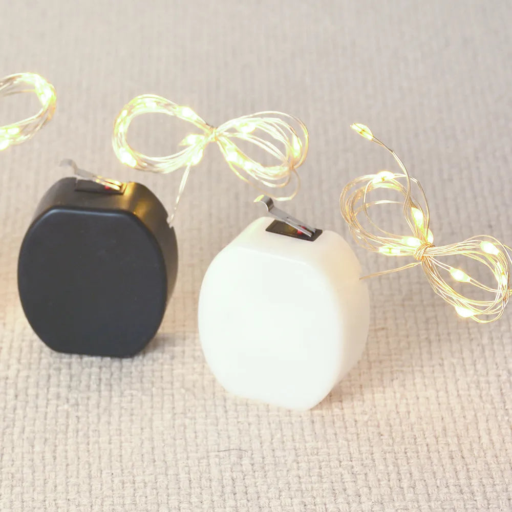 Copper wire LED fairy lights with battery box in warm white or white light colour, 2 metre length with 20 lights