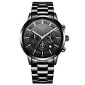 Men's waterproof quartz sports watch with 12mm case in black, blue, or rose gold colour options