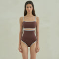 Brown triangle one-piece swimsuit for women with sexy pattern style