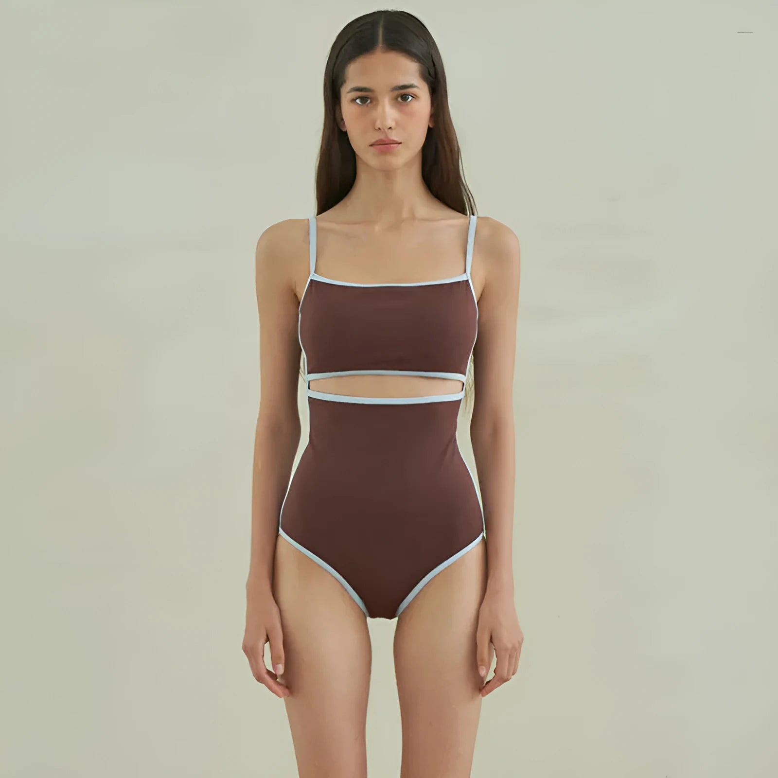 Brown triangle one-piece swimsuit for women with sexy pattern style