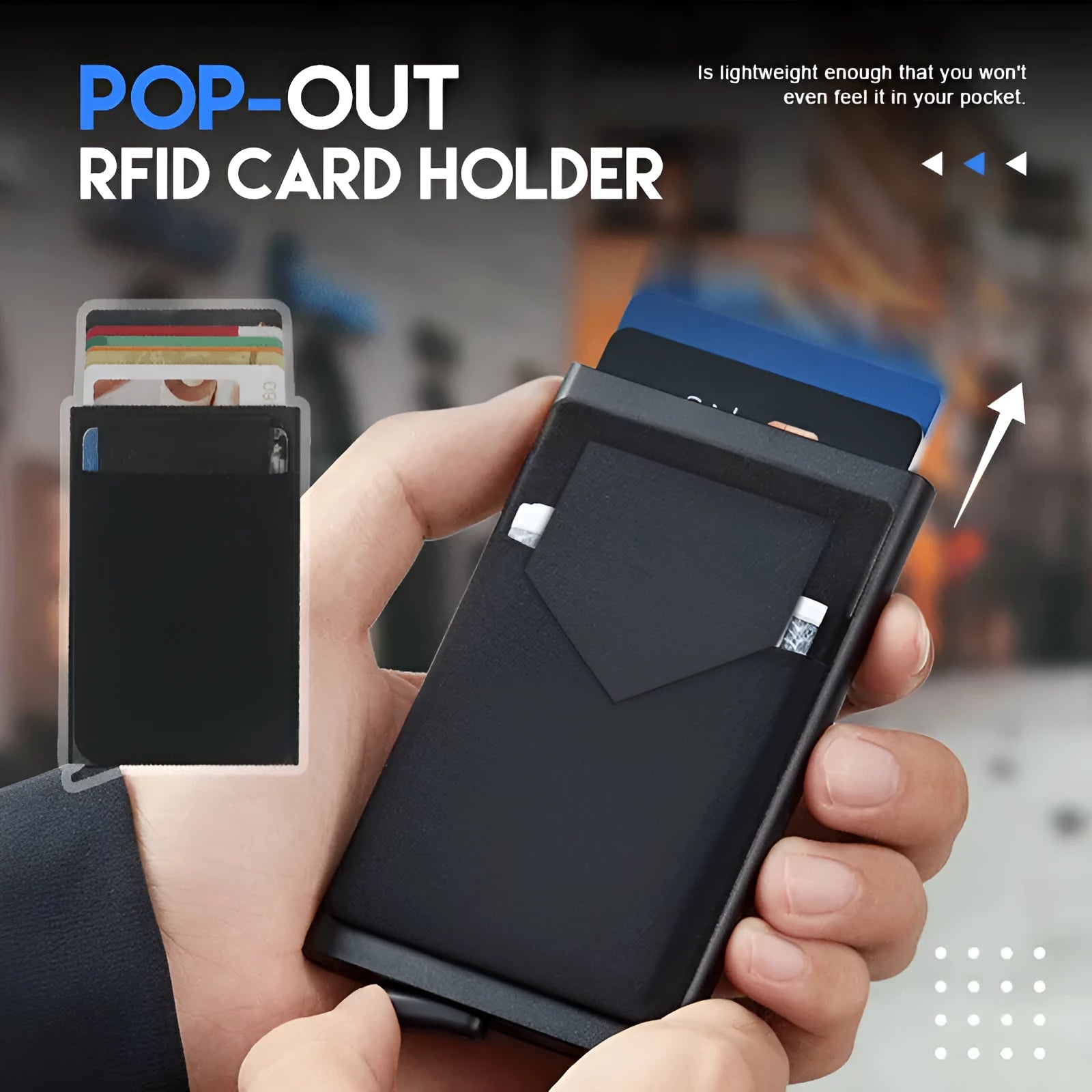 Frosted aluminium alloy metal credit card holder in multiple colours showing slim profile.