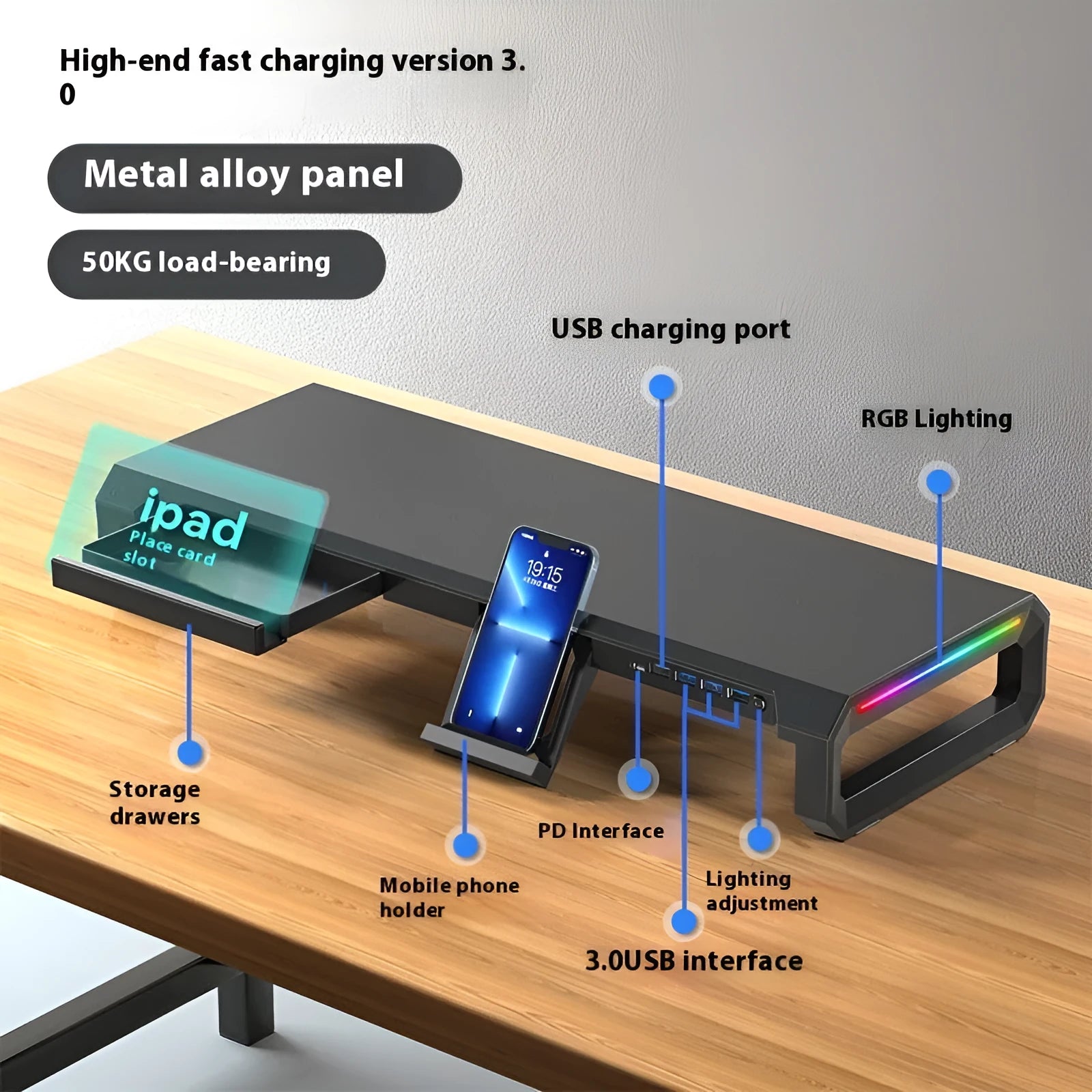 Multifunctional alloy laptop stand pad base folded on desk with height increase feature black colour