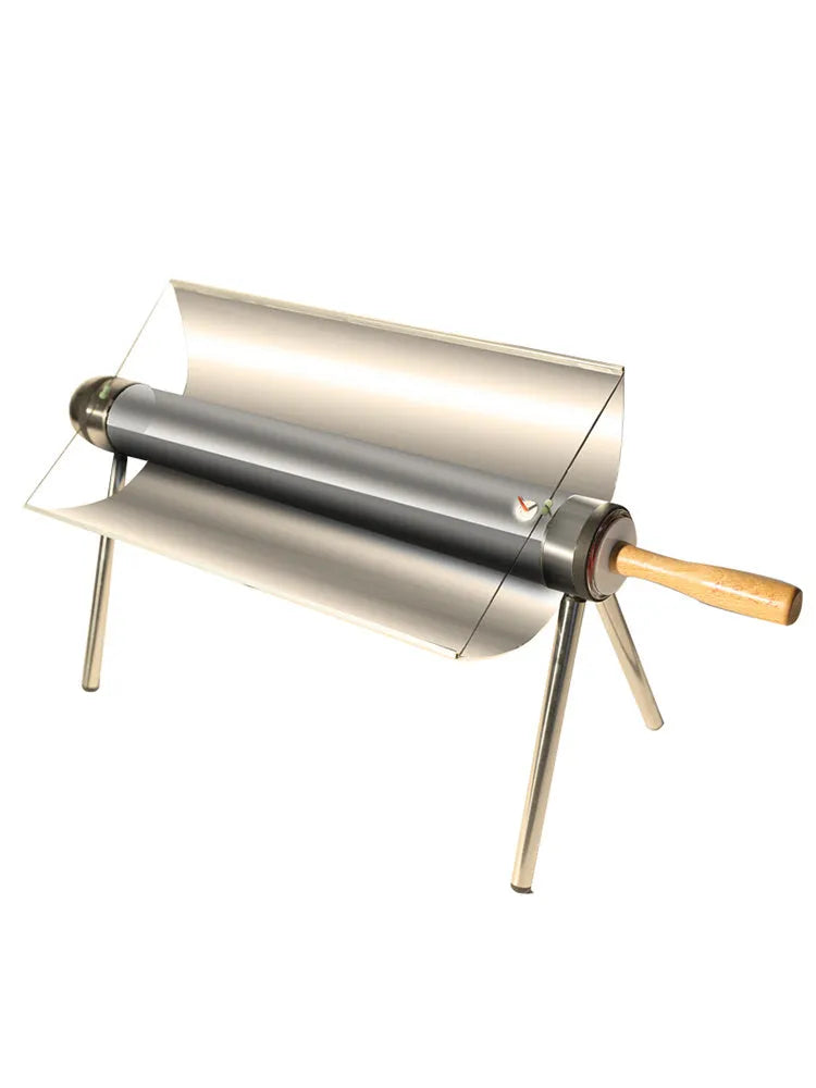 Silver portable vacuum tube grill with 1.5L capacity, 620mm tube, 49x35cm reflector, for outdoor smokeless cooking.
