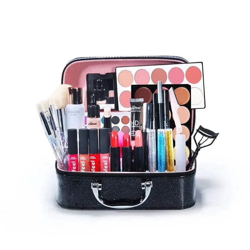 Beginner cosmetics makeup set in white and natural nude shades, KIT014#, gift box packaging, universal skin type.