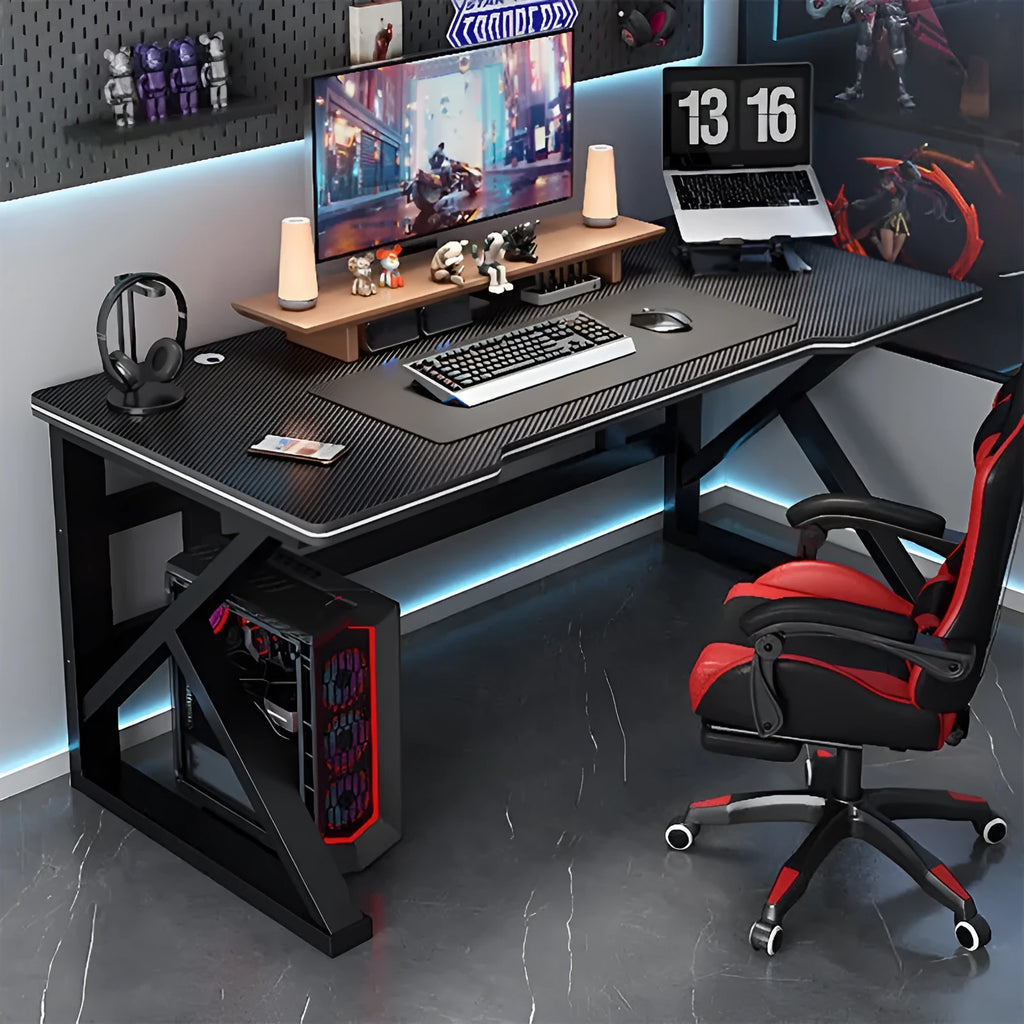 Black carbon fiber surface computer desk, single table, 100x60 cm to 160x70 cm size options, modern simple style for home office