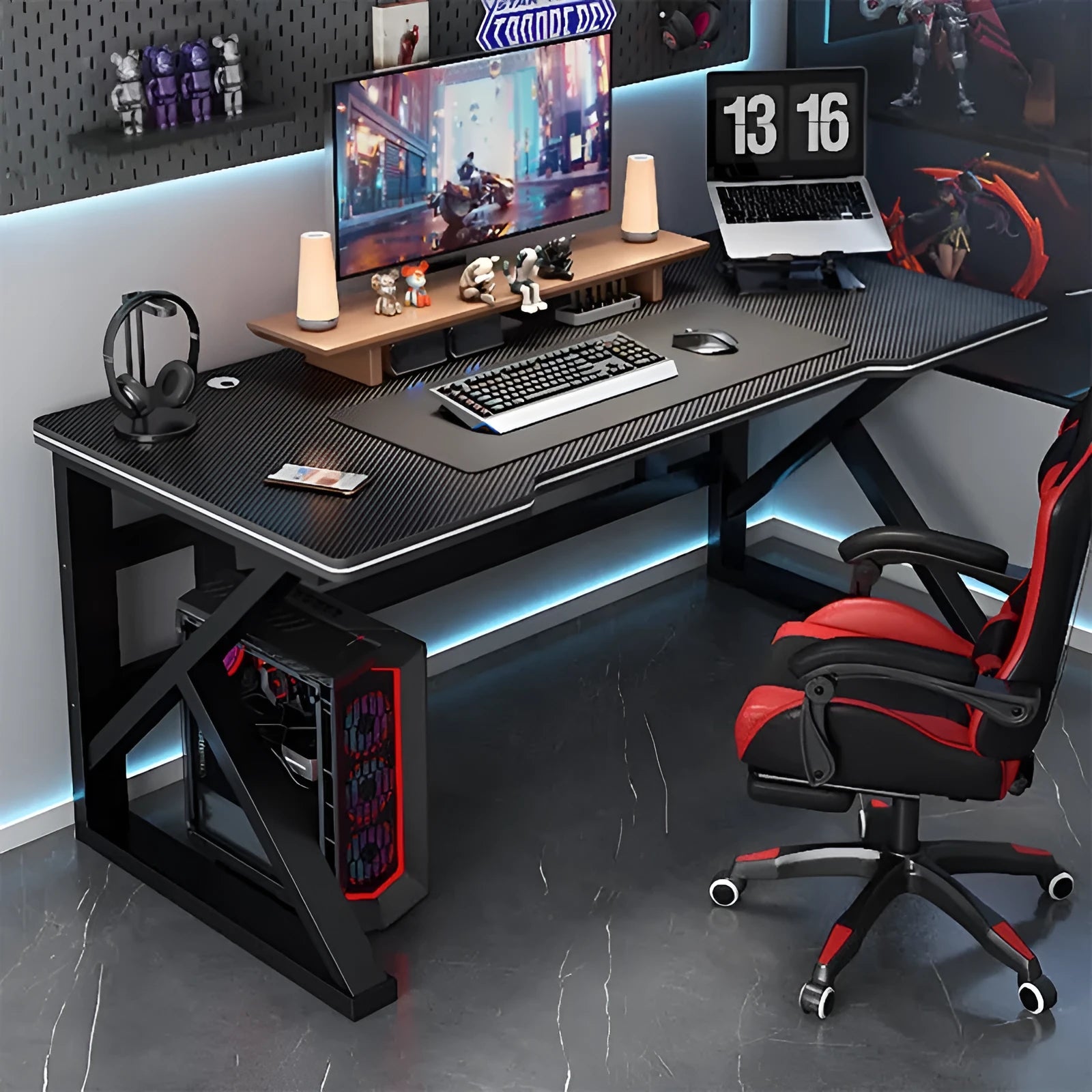 Black carbon fiber surface computer desk, single table, 100x60 cm to 160x70 cm size options, modern simple style for home office