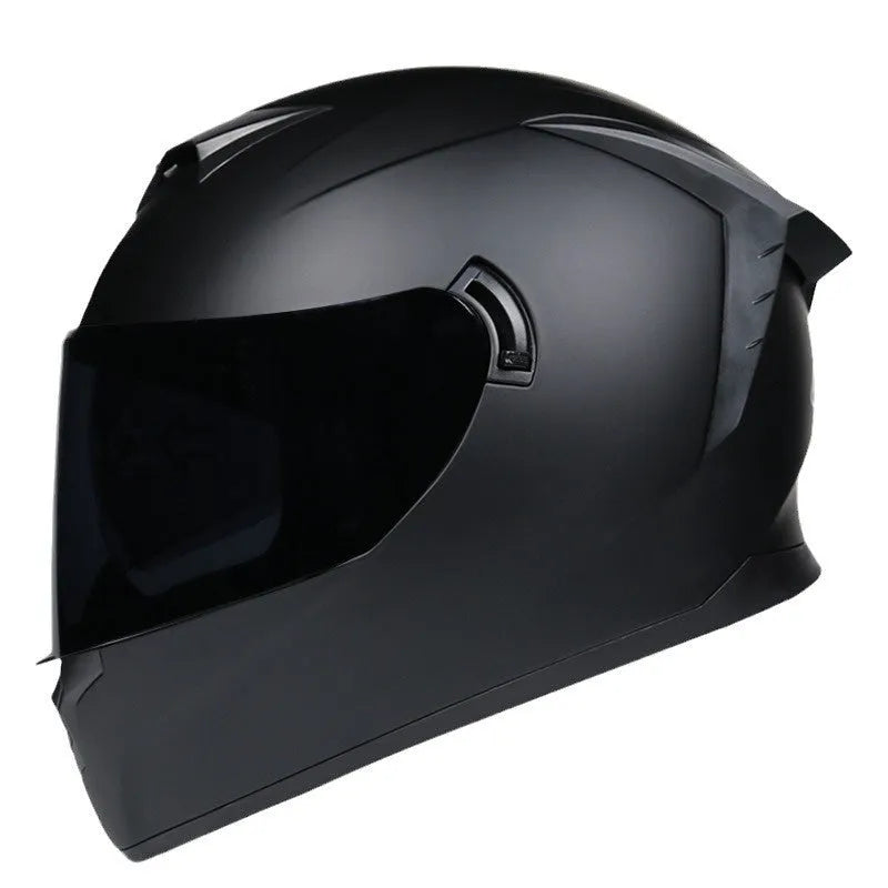 Men's and women's full face motorcycle helmet with double lens ABS shell in Matte Black