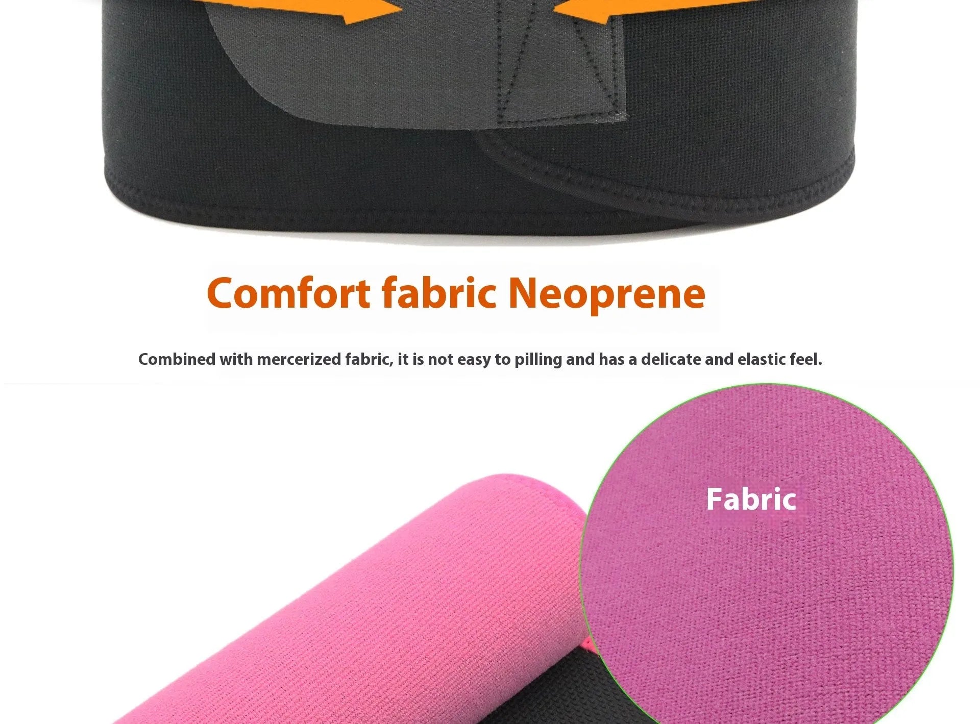 A neoprene lumbar support belt for sports and fitness, shown in black, blue, and pink colour options.
