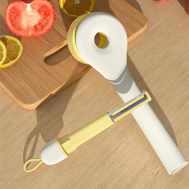 Wood pulp sponge cleaning brush with PP handle and peeling knife, shown with three or six brush heads