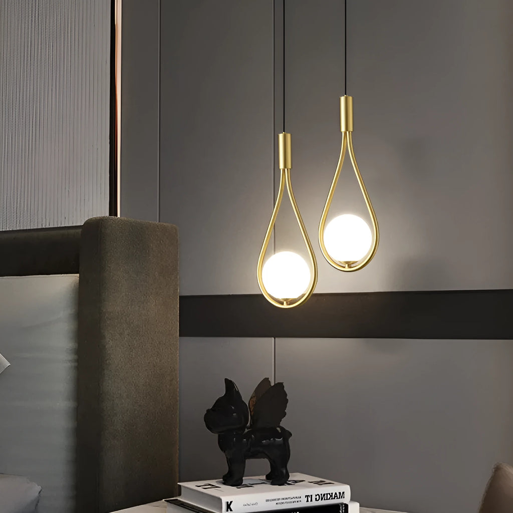 Modern minimalist copper finish bedside chandelier lamp for bedroom lighting