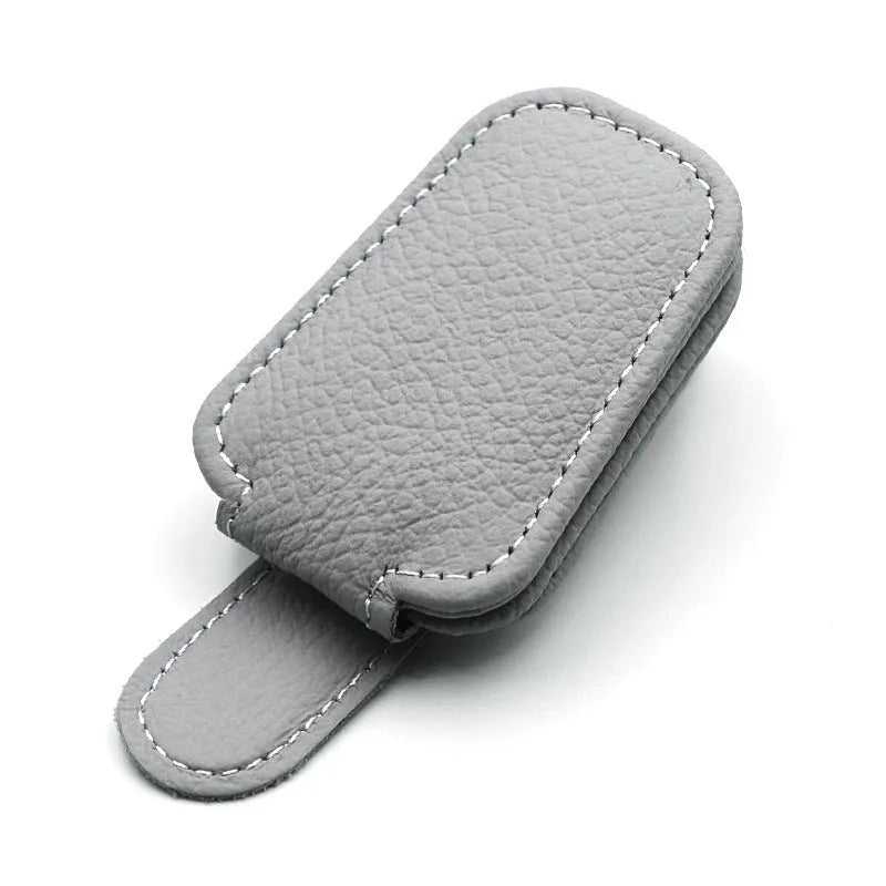 Car sun visor clip sunglasses holder made from PU leather in various colours