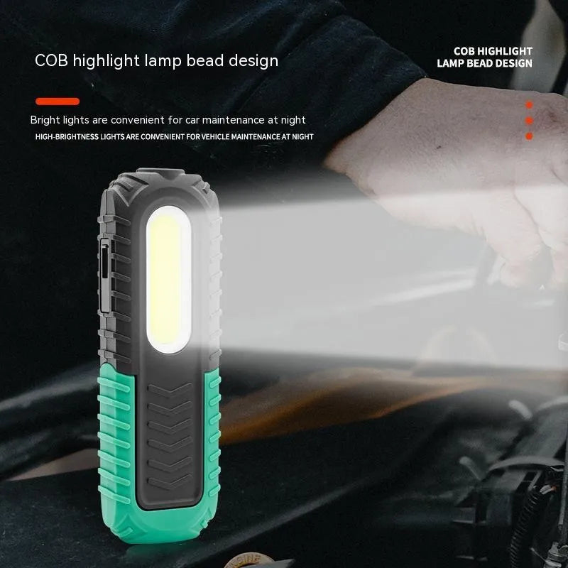 Black and green USB rechargeable auto repair work light with 6500K daylight output
