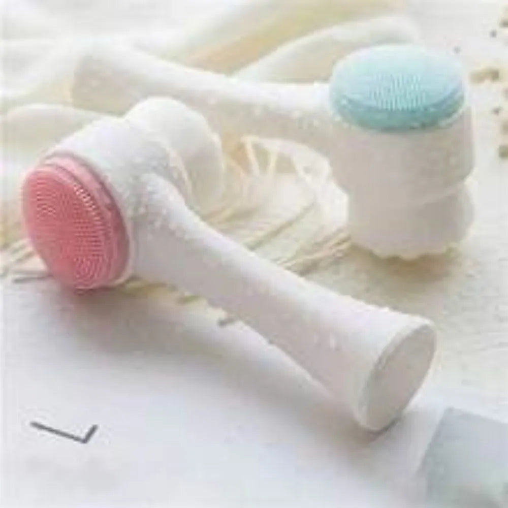 Blue and pink nylon bristle pet paw brush for dogs and cats on a white background.