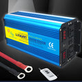 Blue 3000W 12V to 220V pure sine wave car power inverter with digital display and UK plug socket.