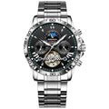 Full-automatic waterproof luminous mechanical watch for men with steel bracelet in black, 13mm thickness