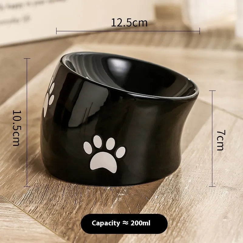 Ceramic cat food bowl with high foot and cat's paw print in chosen colour.
