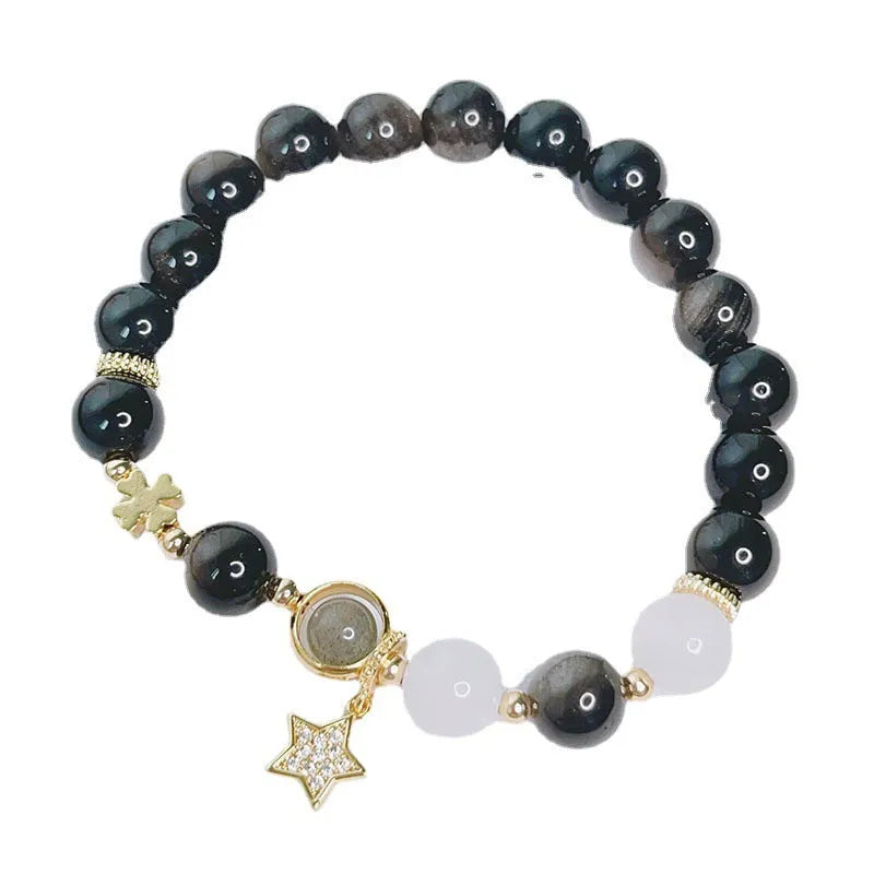 Silver stone bracelet with electroplated finish, sweet cool style, showing flower motif option