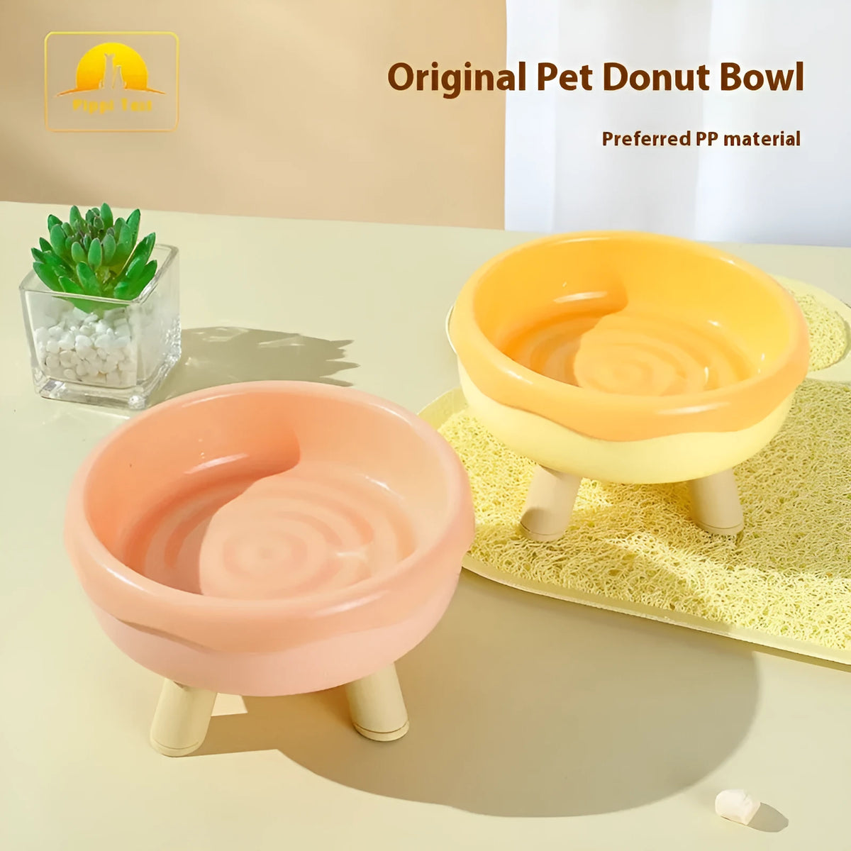 300ml PP cat bowl with four-leg base in donut green and pig nose colour options