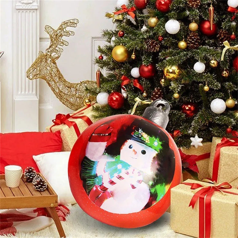 Large 60cm diameter inflatable PVC Christmas decoration ball in bright colours for outdoor use.