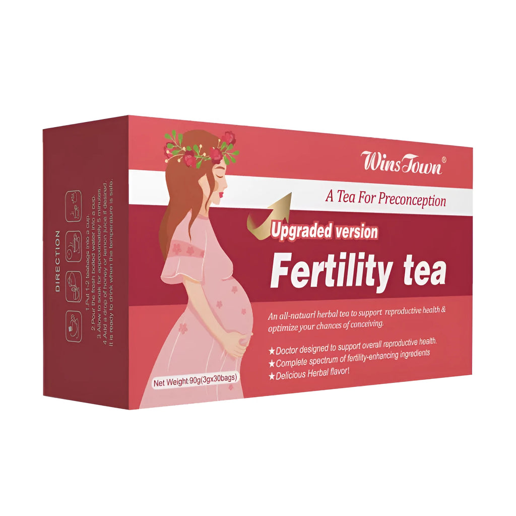 Fertility tea box containing three packs with 30 tea bags each, totalling 330 individual herbal infusion servings