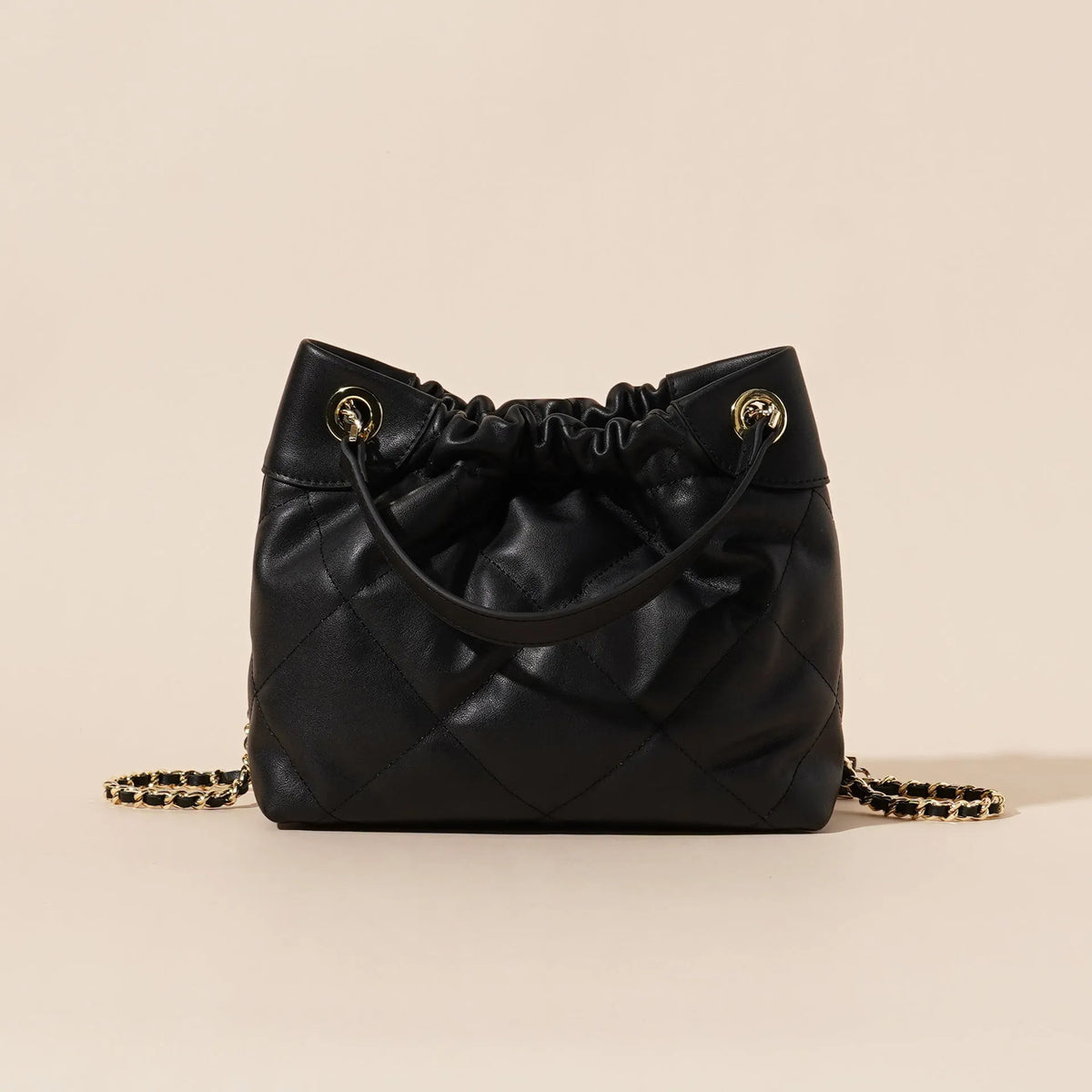 Black genuine leather bucket bag for women, first layer cowhide, urban simple style, large and small sizes available