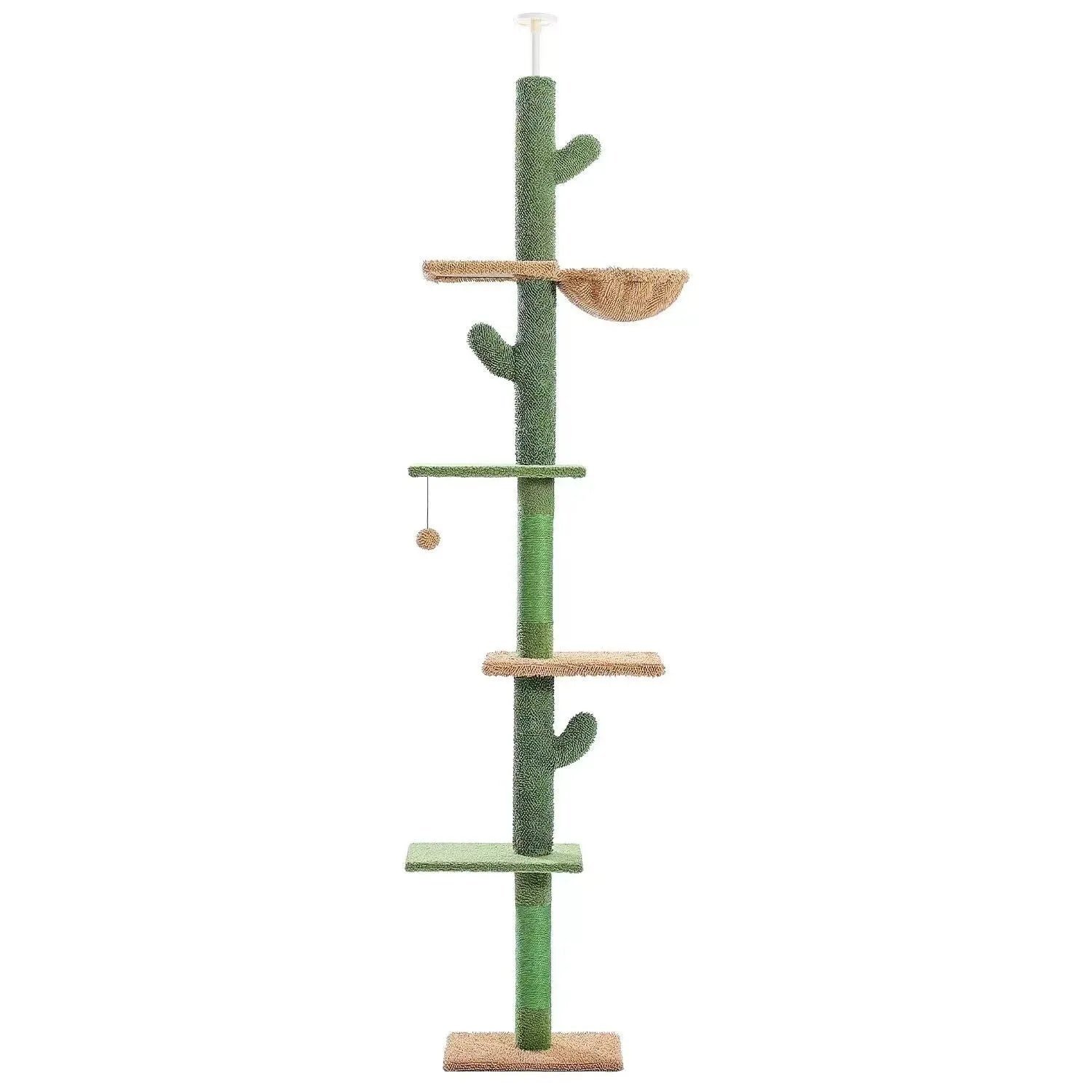 Tall solid wood cat climbing frame with integrated scratch board and cat nest.