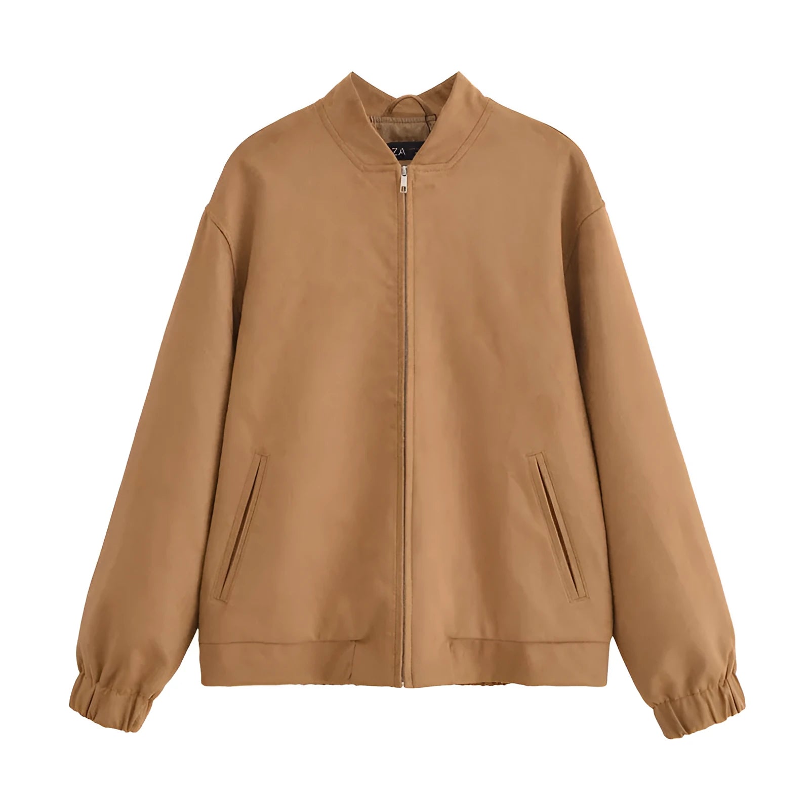 Women's casual loose fit long sleeve PU zipper jacket in picture colour, unisex style