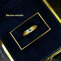 Square sapphire ring with inlaid gem in frosted gold finish copper band, wide version, size 6 to 8