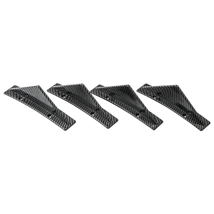 Car universal triangle rear spoiler kit with four ABS plastic pieces in bright black finish