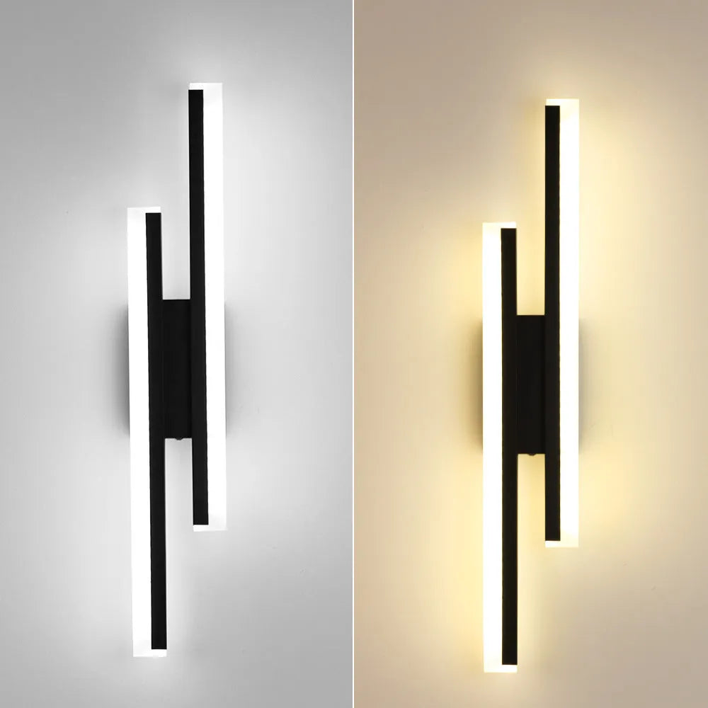 Gold double line wall lamp with 500mm length and tri-colour LED lighting
