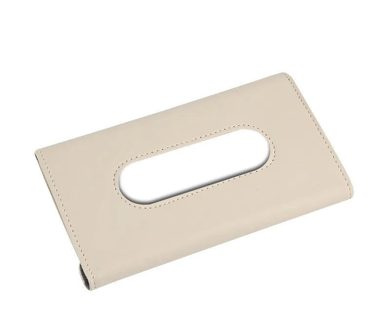 Car tissue holder in black PU leather hanging on a car seat headrest