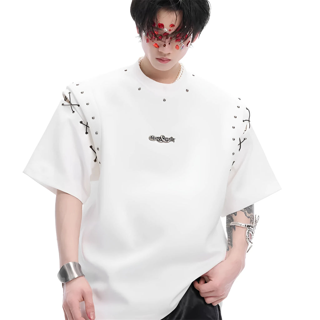 Short sleeve t-shirt with lace-up cutout detail in black and white colour options