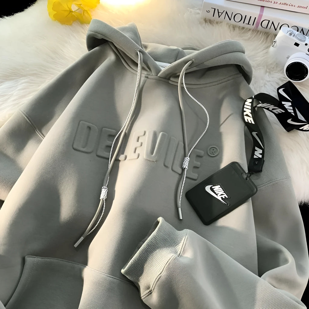 Men's hooded hoodie in American-style loose fit, polyester long sleeve top in black