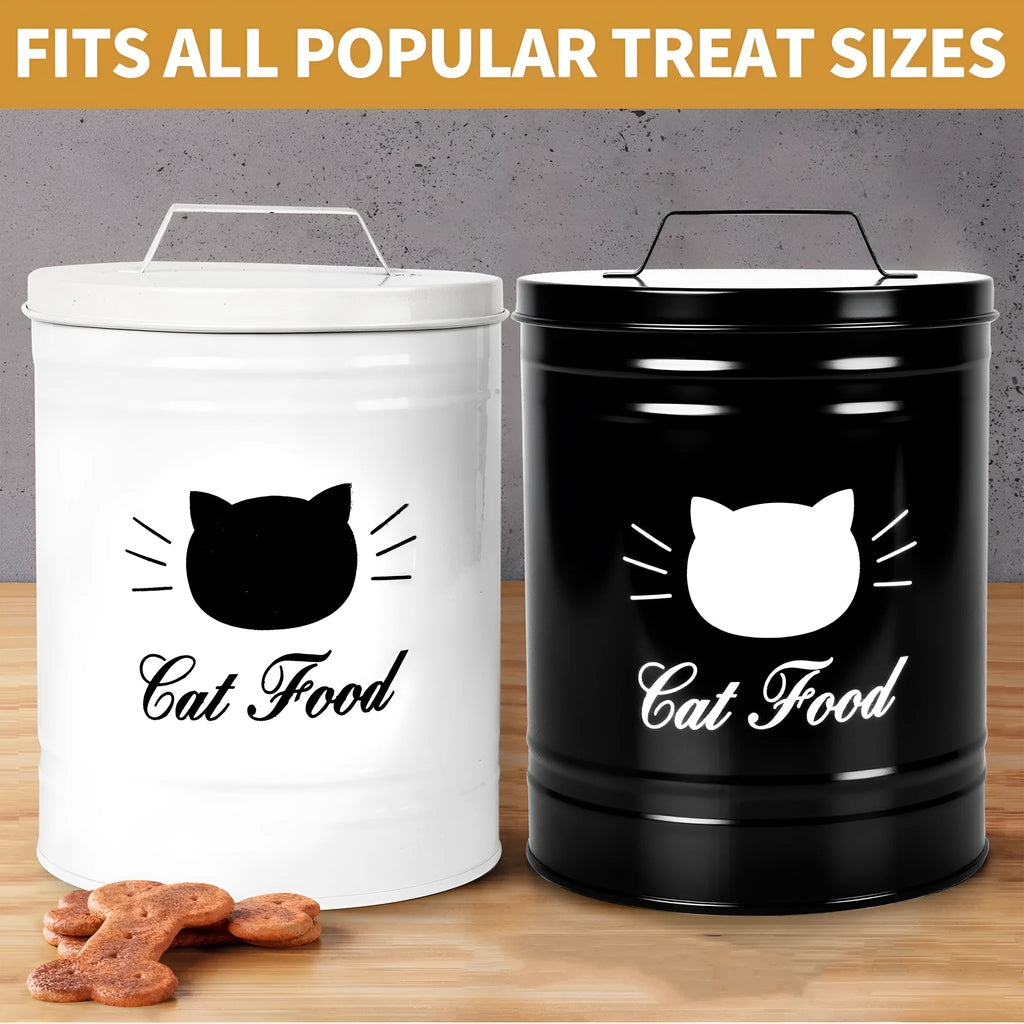 Round black iron moisture-proof storage tin with a white inner box on a kitchen counter.