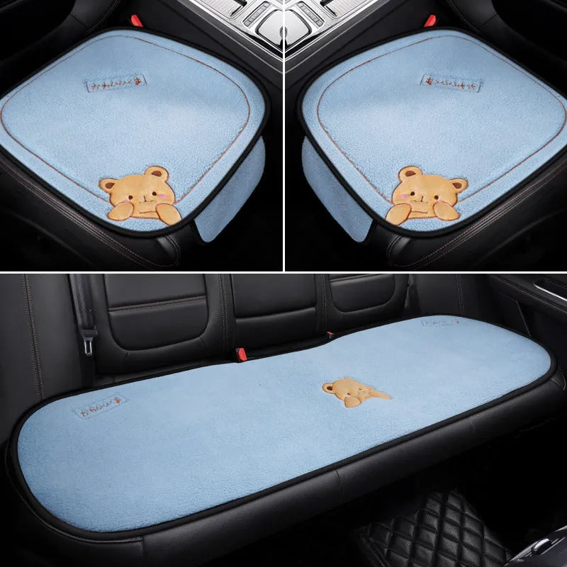 Car cushion winter plush three-piece set with square cushion and lumbar support pillow