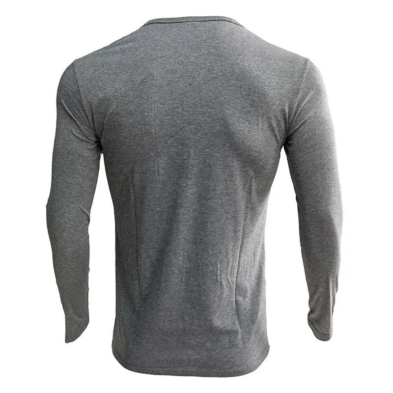 Men's cotton blend long sleeve t-shirt in solid colour with European and American sizing