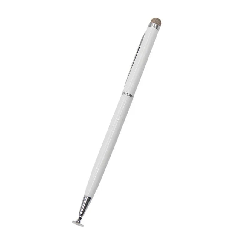 2-in-1 metal capacitive stylus with cloth and handwriting tips in black on white background