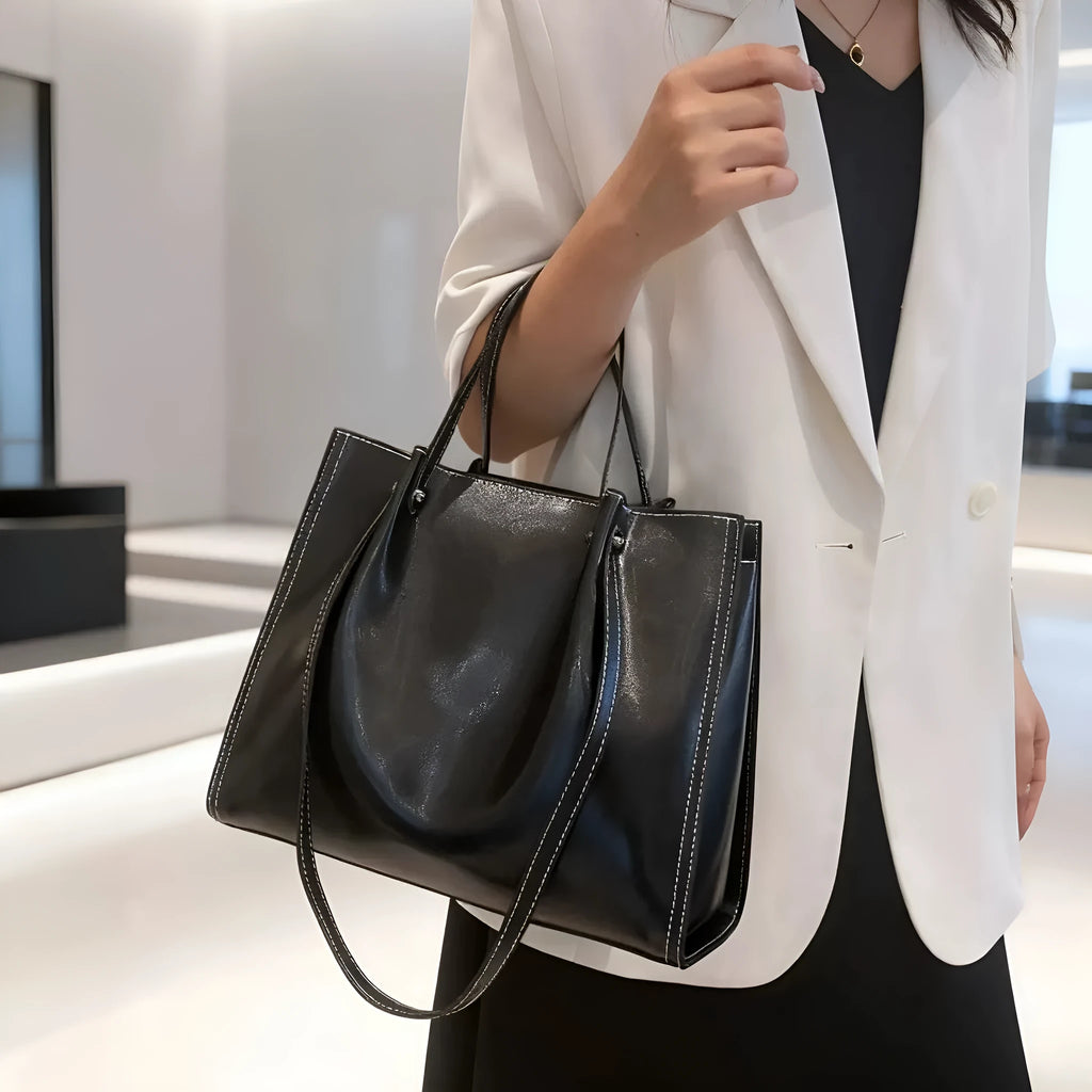 Genuine leather cowhide messenger bag for women, horizontal square shape, 32x13x26cm, splice design, available in four colours