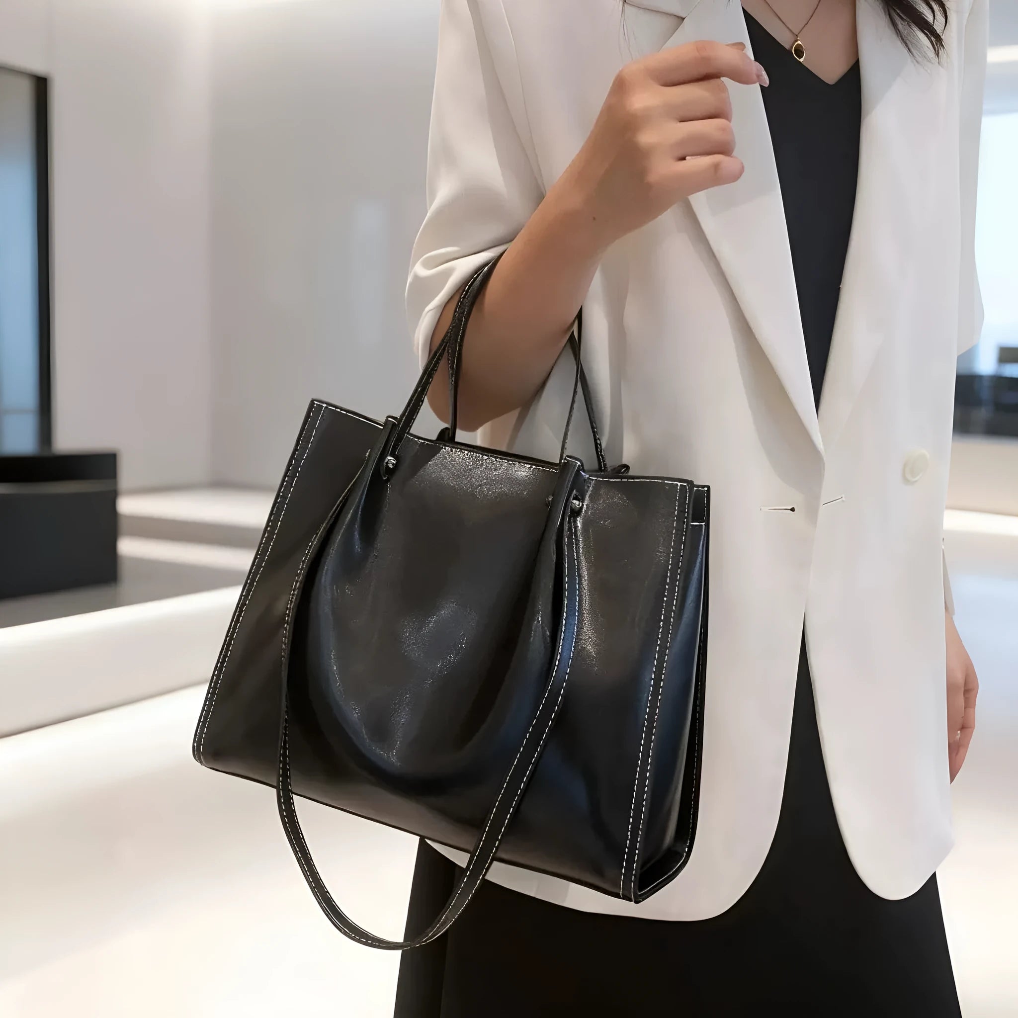 Genuine leather cowhide messenger bag for women, horizontal square shape, 32x13x26cm, splice design, available in four colours
