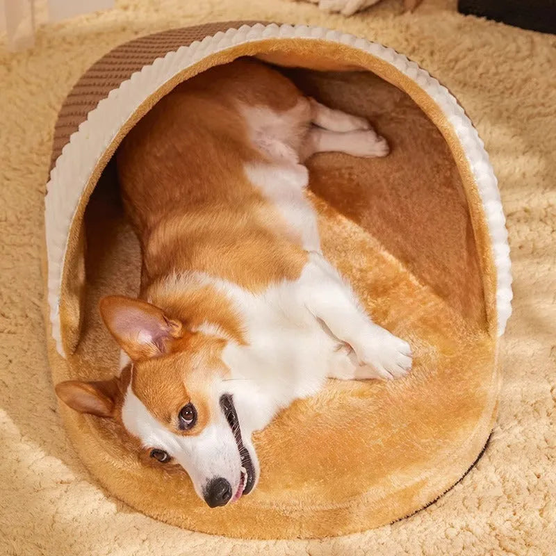 Blue and brown dog nest sleeping bed with removable cover for small medium dogs