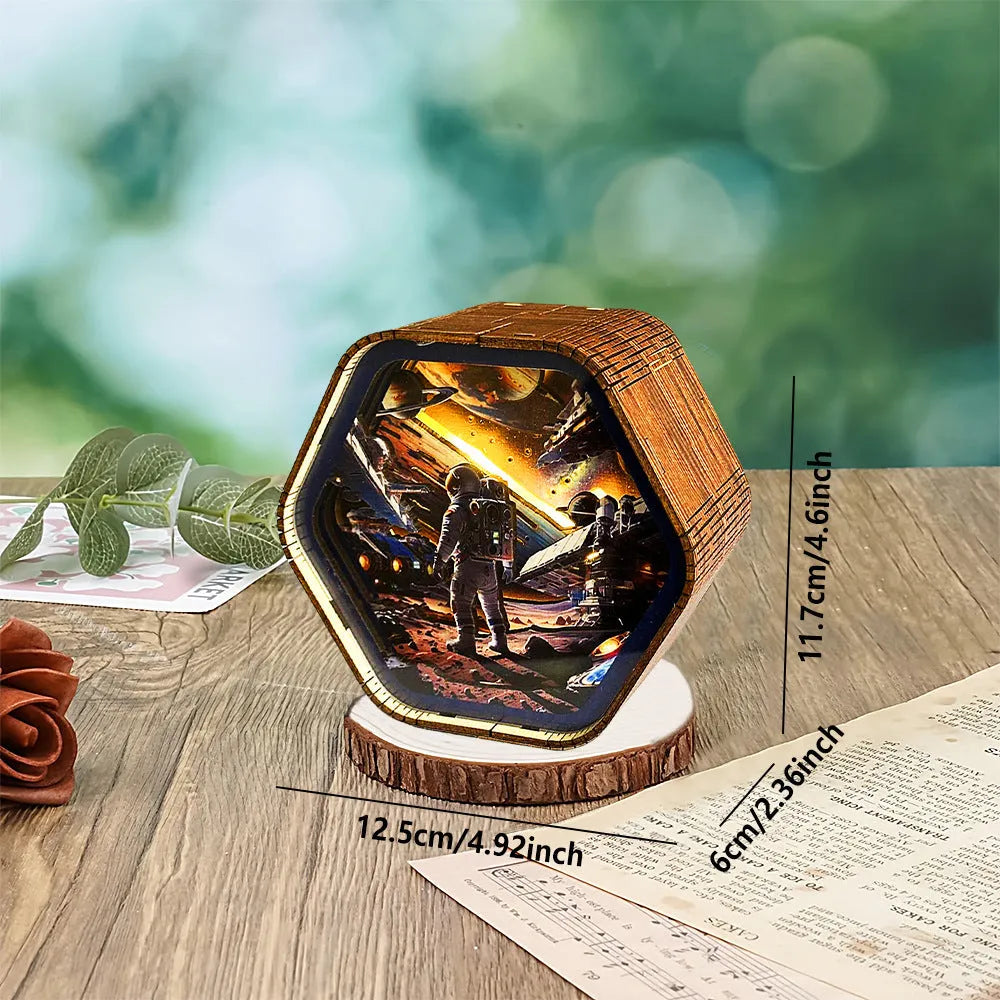 3D wooden carved night light bedside ornament in American style with carved detail