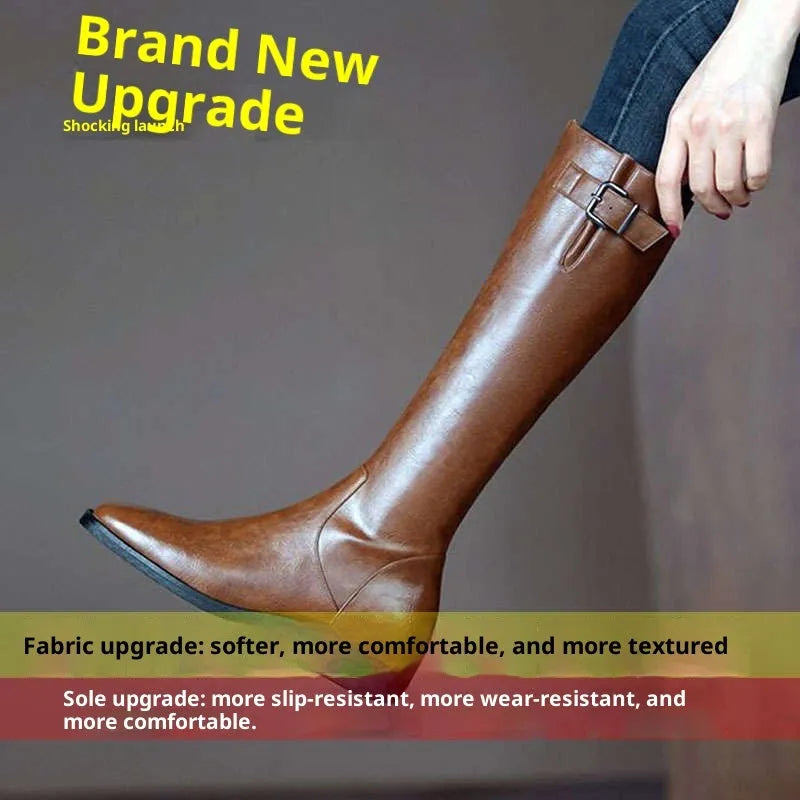 Women's knee-high boots with low chunky heel, microfiber upper, black or brown, sizes 35-40