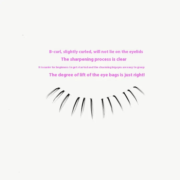 12-row lower false eyelash set in kitten's paw style with sheer roots and pointed tails.